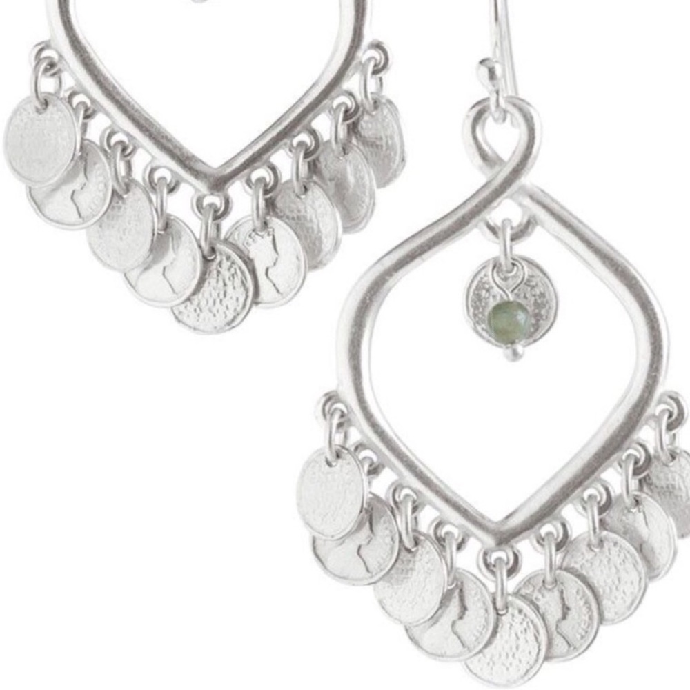 :: Stella & Dot | Exotic SILVER Coin Disc Rio Dangle Chandelier Earring … - Picture 2 of 4